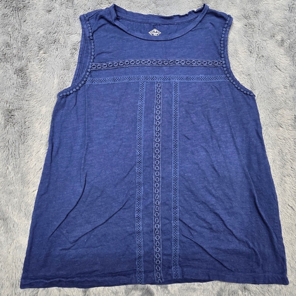 St. Johns Bay Womens Large Navy Blue Cotton Crochet Lace Sleeveless Tank Top